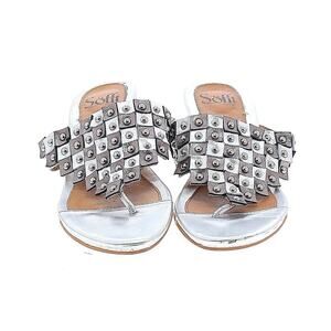Söfft Silver Leather Studded Thong Flip Flop Slip On Sandals Cushioned Size 8 M